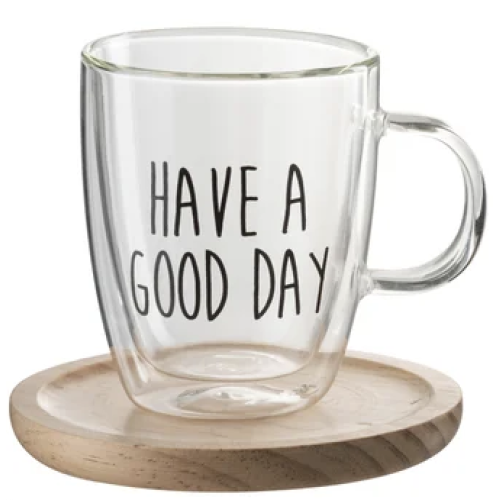 Tasse + sous-tasse texte "GOOD DAY"