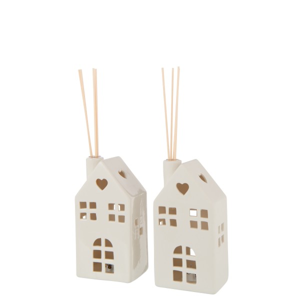 Vase led maison coeur argile blanc