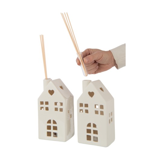 Vase led maison coeur argile blanc