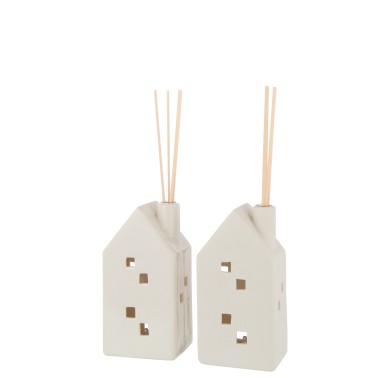 Vase led maison coeur argile blanc