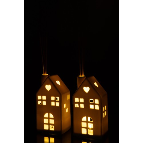 Vase led maison coeur argile blanc