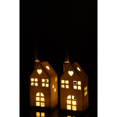 Vase led maison coeur argile blanc