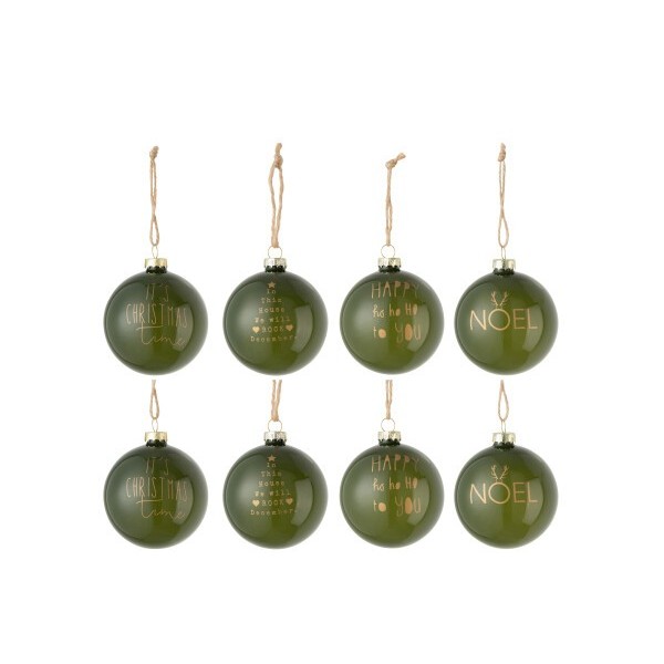 Lot de 8 boules de Noël verre Mat Vert