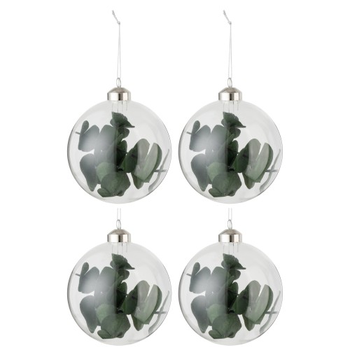 Lot de 4 boules eucalyptus vert verre transparent M