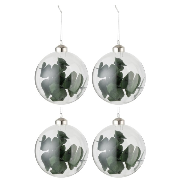 Lot de 4 boules eucalyptus vert verre transparent M