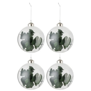 Lot de 4 boules eucalyptus vert verre transparent M