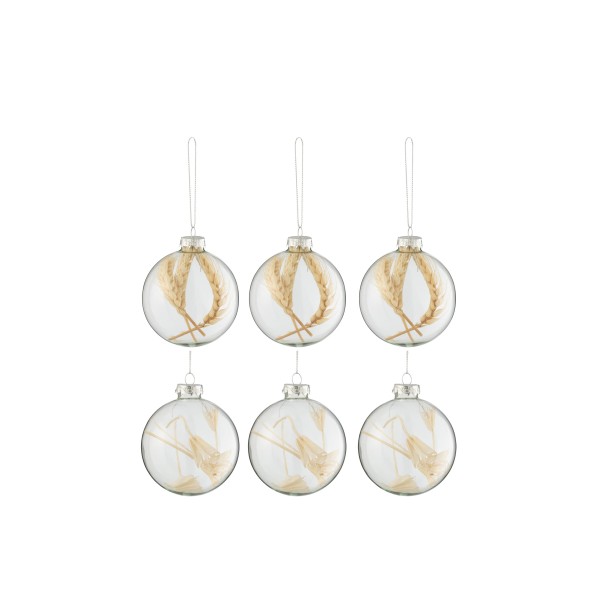 Lot de 6 boules branche beige/vert transparent S