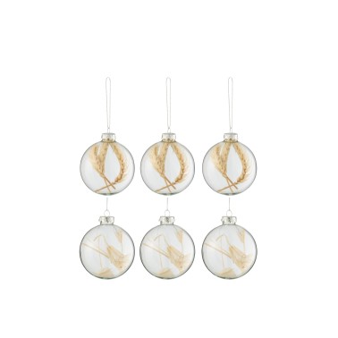 Lot de 6 boules branche beige/vert transparent S