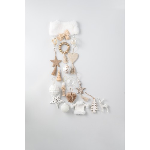 Lot de 6 boules branche beige/vert transparent S