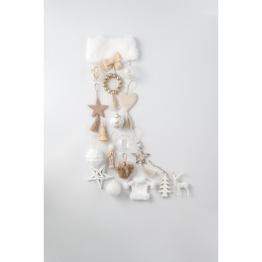 Lot de 6 boules branche beige/vert transparent S