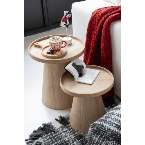 Set de 2 tables rondes bois naturel