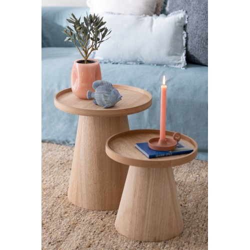 Set de 2 tables rondes bois naturel