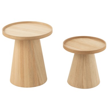 Set de 2 tables rondes bois naturel