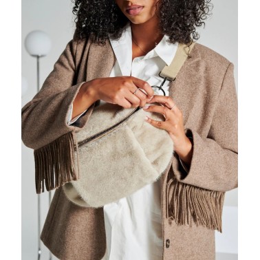 Sac banane fausse fourrure ivoire