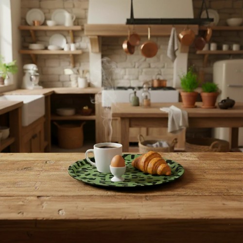 Plateau léopard rond kaki