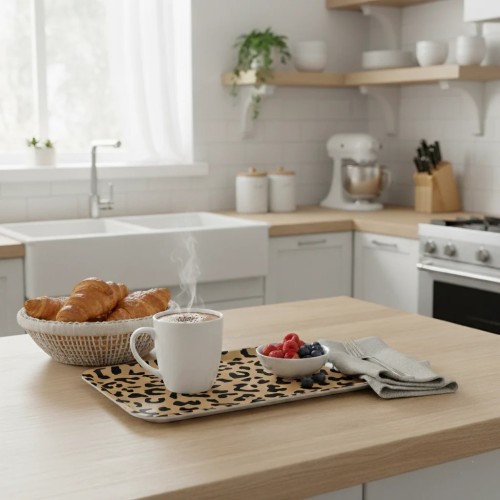 Plateau léopard rectangle moka