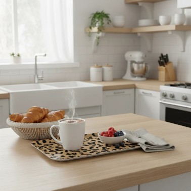 Plateau léopard rectangle moka