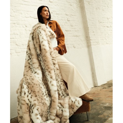 Plaid fausse fourrure léopard des neiges beige